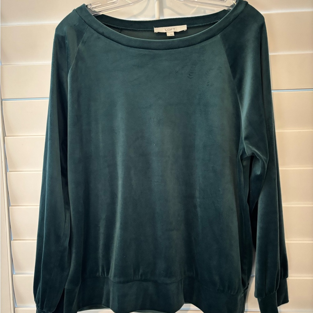LOFT Teal Velvet Long Sleeve Blouse